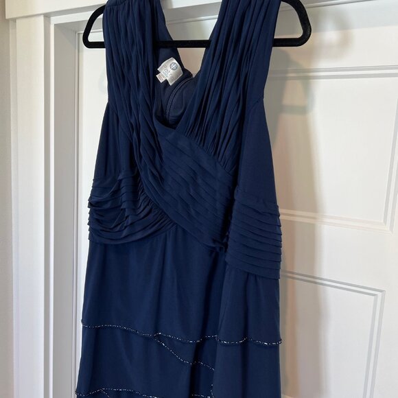 PATRA Navy Jersey Sleeveless Tiered Beaded Formal Evening Gown, Size 24W - Picture 5 of 12
